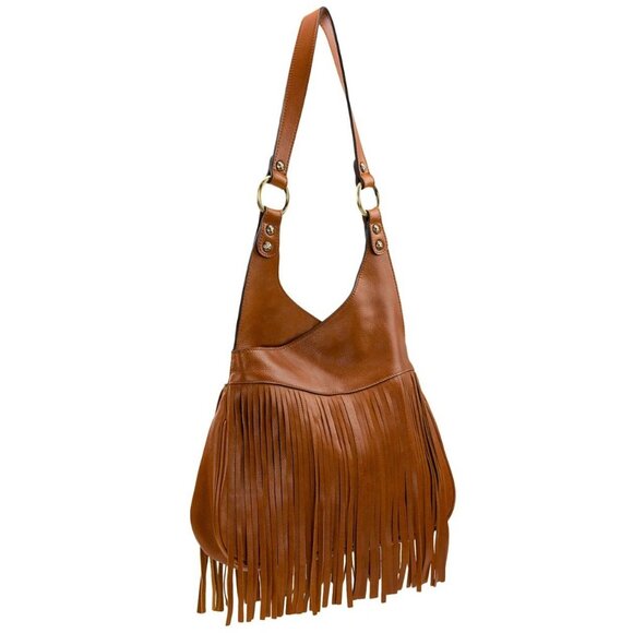 PATRICIA NASH Pienza medium smooth leather fringe shoulder bag + Dust bag Cognac - Picture 3 of 9